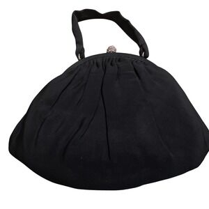 Vintage 1950's‎ Garay Black Grosgrain Evening Bag Purse Silver tone Rose clasp